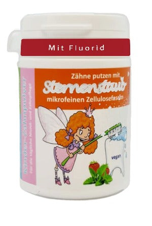 Sternenstaub Zahnpulver für Kinder - Erdbeere Minze Geschmack - mit Fluorid